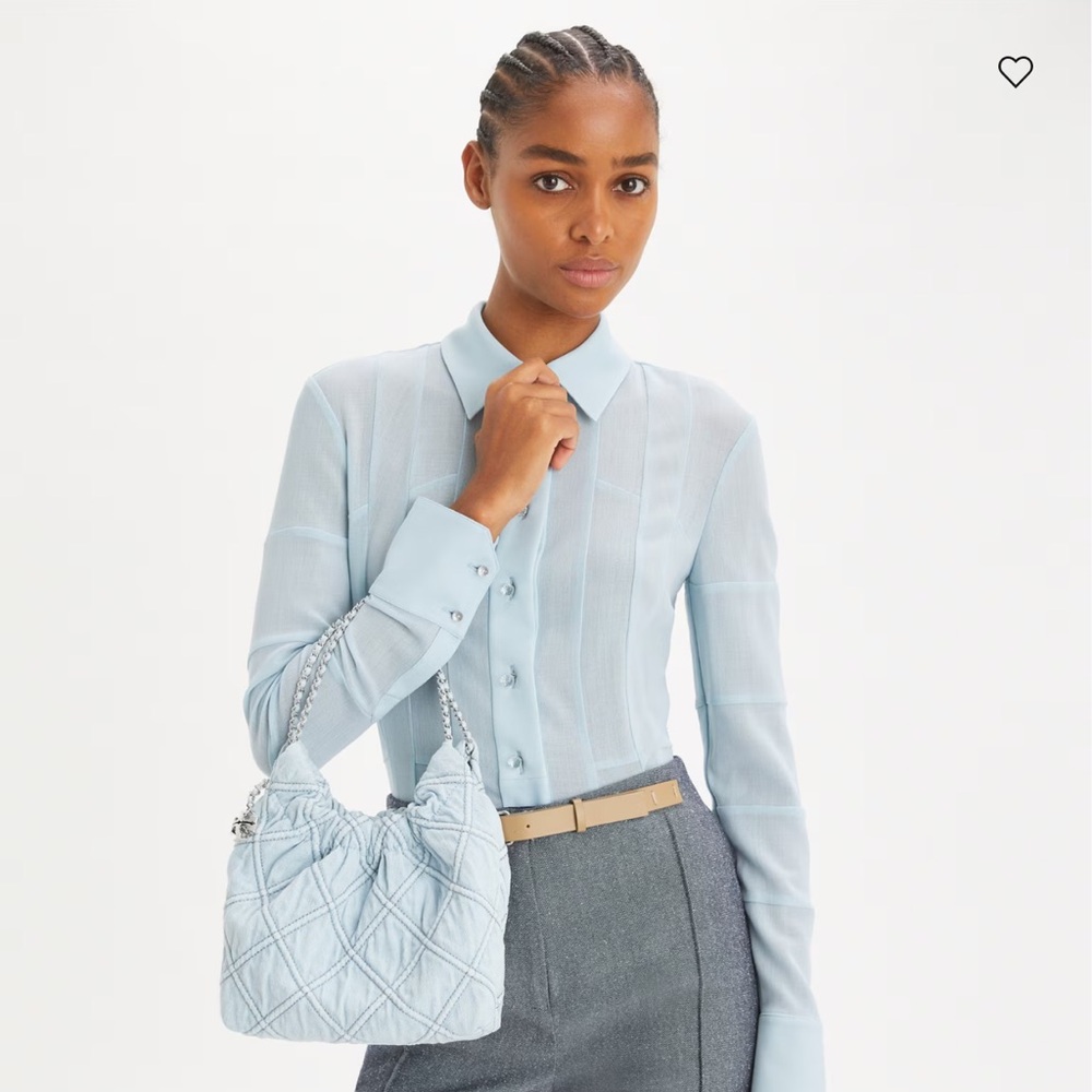 Tory Burch denim Light Blue Quilted Shoulder Bag with Chain Handles